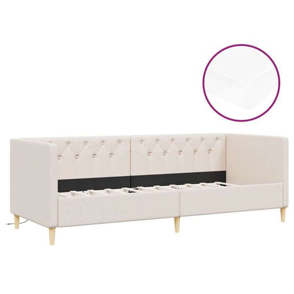 vidaXL Sof&aacute; cama con colch&oacute;n USB de tela crema 90x200 cm
