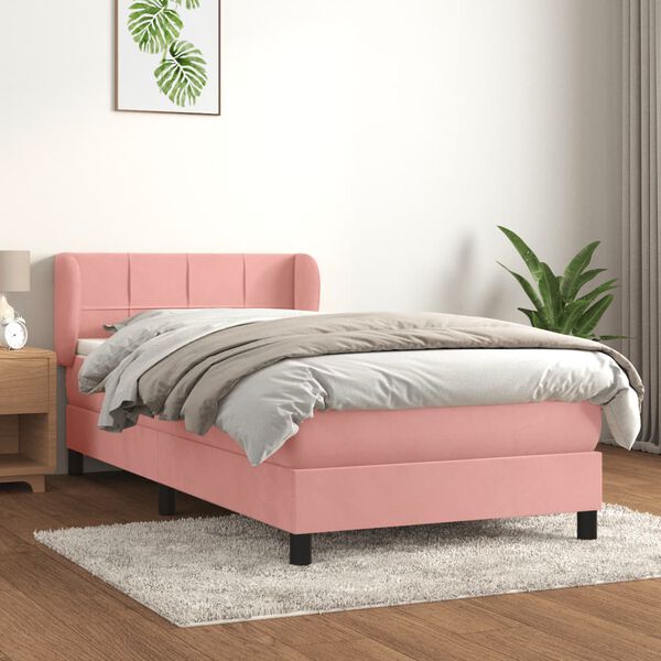 vidaXL Cama box spring con colch&oacute;n terciopelo rosa 100x200 cm