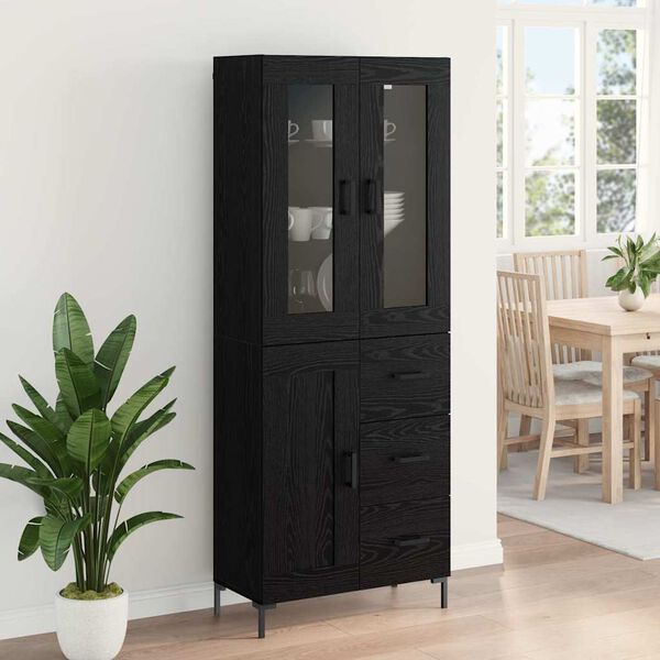 vidaXL Aparador alto con caj&oacute;n 2 pcs Roble Negro Madera de ingenier&iacute;a