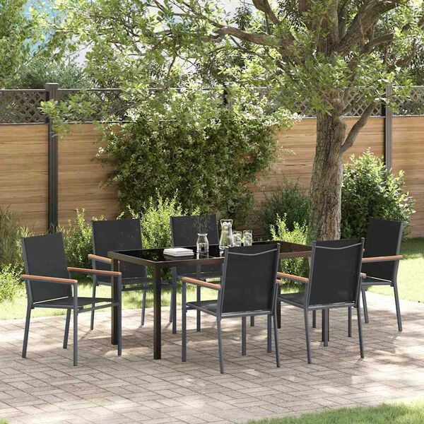 vidaXL Conjunto de Comedor de Jard&iacute;n 7 pcs Negro