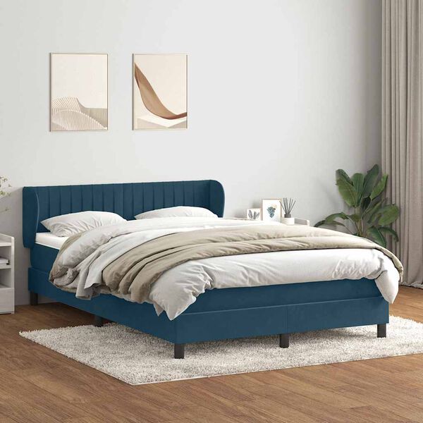 vidaXL Cama box spring con colch&oacute;n terciopelo azul oscuro 160x210 cm