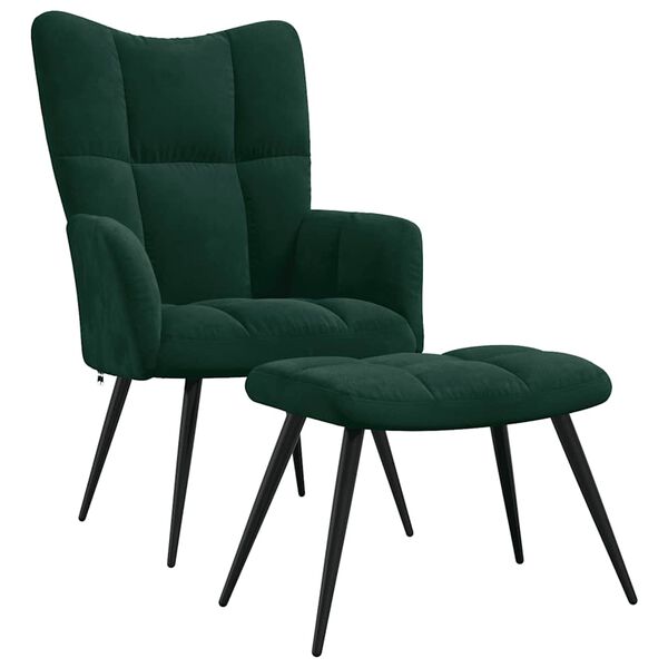 vidaXL Sill&oacute;n de relax con taburete terciopelo verde oscuro