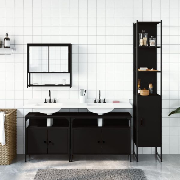 vidaXL Juego de muebles de baño 4 pzas madera contrachapada negro