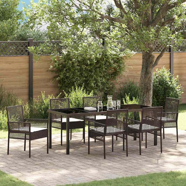 vidaXL Conjunto de Comedor de Jard&iacute;n 7 pcs Marr&oacute;n rat&aacute;n sint&eacute;tico
