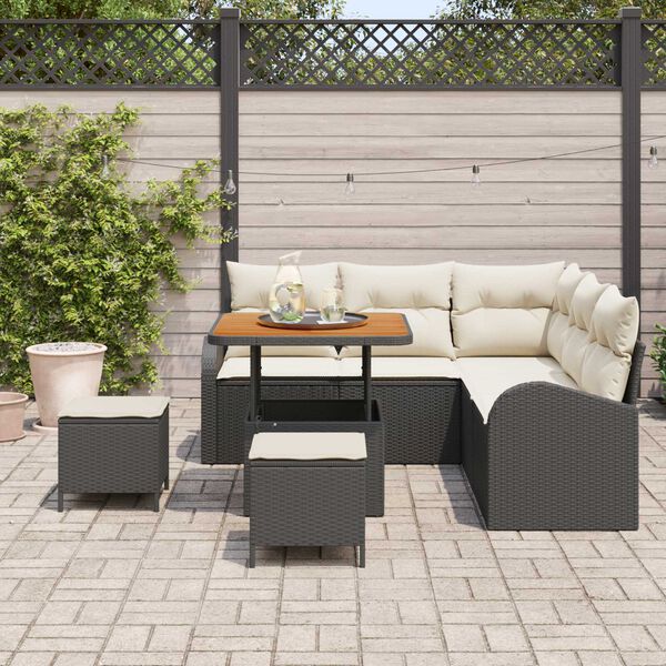 vidaXL Conjunto de sofá de jardín con cojín 8 pcs Negro Poliratán