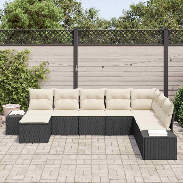 vidaXL Conjunto de sof&aacute; de jard&iacute;n 8 pcs Negro y crema rat&aacute;n sint&eacute;tico