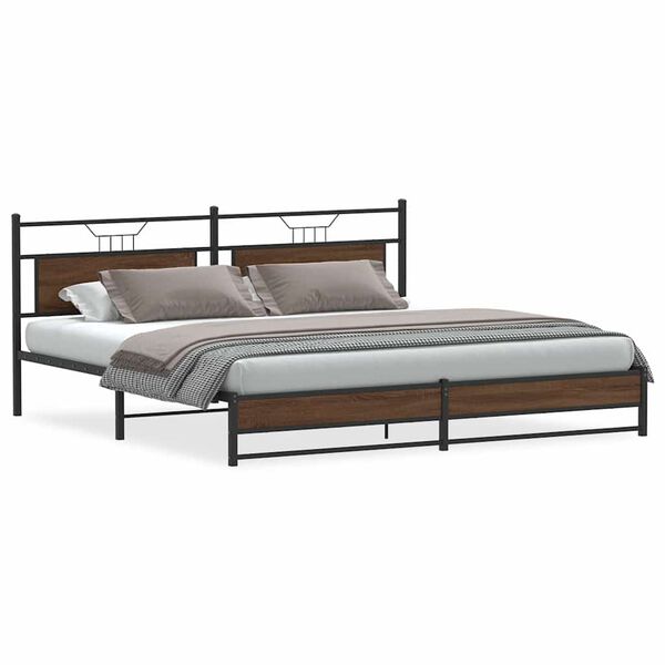 vidaXL Estructura de cama sin colch&oacute;n metal roble marr&oacute;n 200x200 cm
