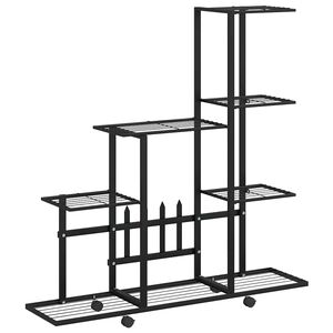 vidaXL Soporte de flores con rueda de metal negro 94,5x25x92,5 cm