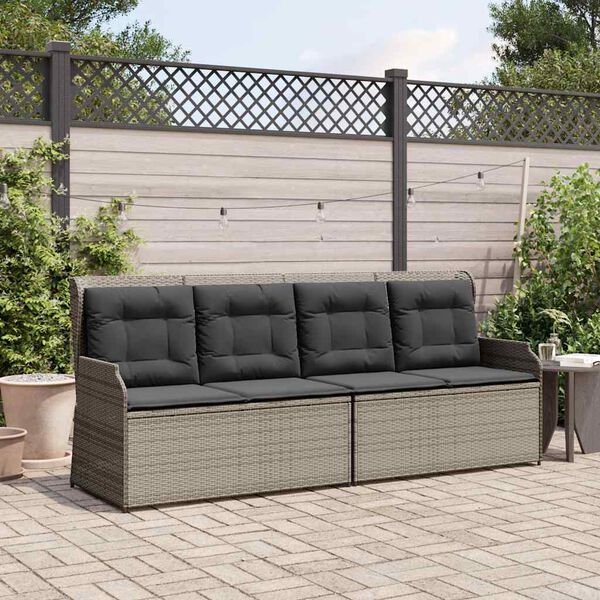 vidaXL Sillón reclinable de jardín con cojines ratán sintético gris