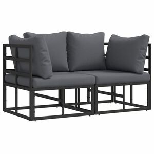 vidaXL Muebles de Exterior con cojín con almohada Negro Aluminio