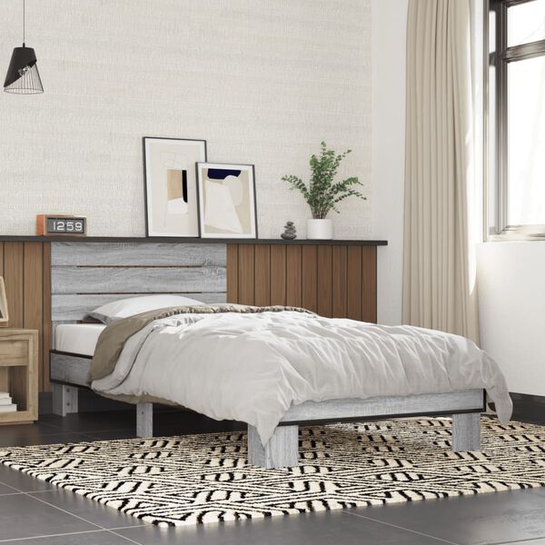 vidaXL Estructura cama madera ingenier&iacute;a metal gris Sonoma 100x200 cm