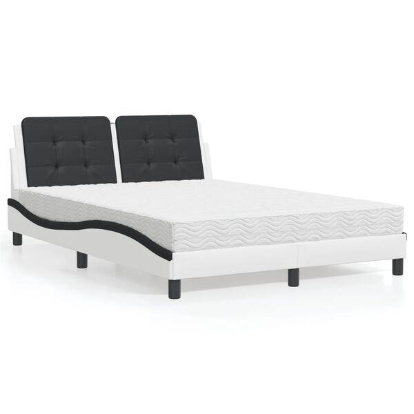 vidaXL Estructura de cama sin colch&oacute;n Zadar cuero sint&eacute;tico blanco y negro 140x190 cm