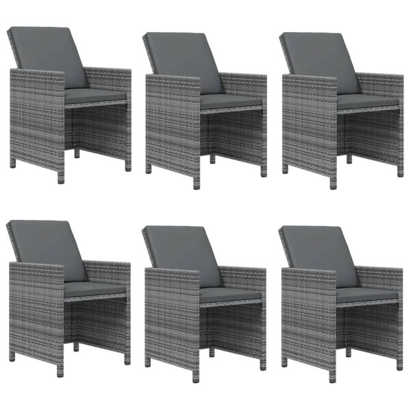 vidaXL Set comedor jard&iacute;n 7 pzas y cojines rat&aacute;n sint&eacute;tico gris