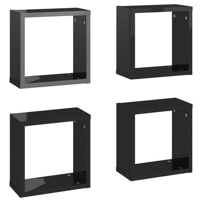 vidaXL Estantes cubo de pared 4 unidades negro brillo 30x15x30 cm