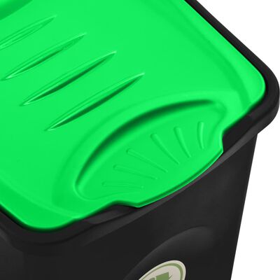 vidaXL Cubo de basura con tapa de bisagra negro y verde 50 L