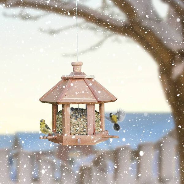 HI Comedero para p&aacute;jaros colgante en forma de casa natural 26x27 cm