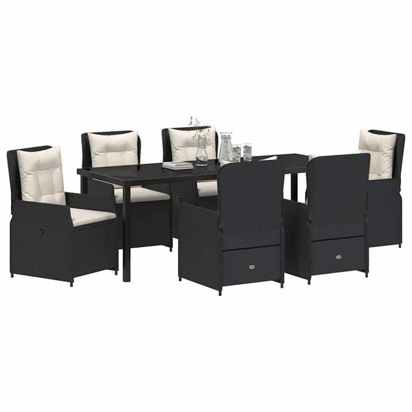 vidaXL Conjunto de Comedor de Jard&iacute;n 7 pcs Negro rat&aacute;n sint&eacute;tico