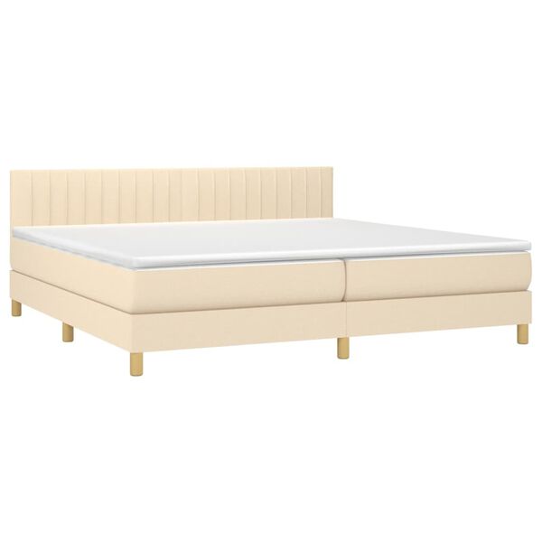 vidaXL Cama box spring con colch&oacute;n y LED tela crema 200x200 cm