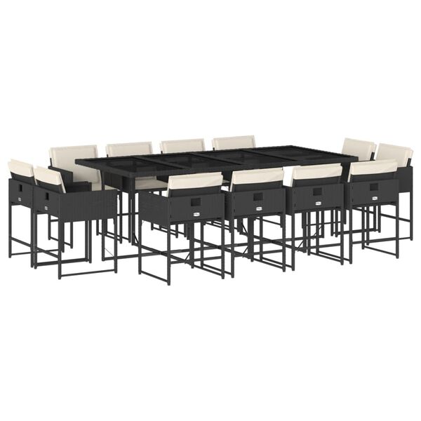vidaXL Set comedor de jard&iacute;n con cojines 13 pzas rat&aacute;n sint&eacute;tico negro