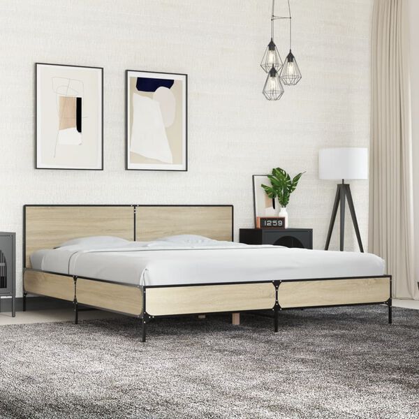 vidaXL Estructura cama madera ingenier&iacute;a metal roble Sonoma 200x200 cm