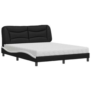 vidaXL Cama con colch&oacute;n Hvar cuero sint&eacute;tico negro y blanco 160x200 cm