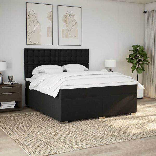 vidaXL Cama box spring con colch&oacute;n tela negro 180x200 cm