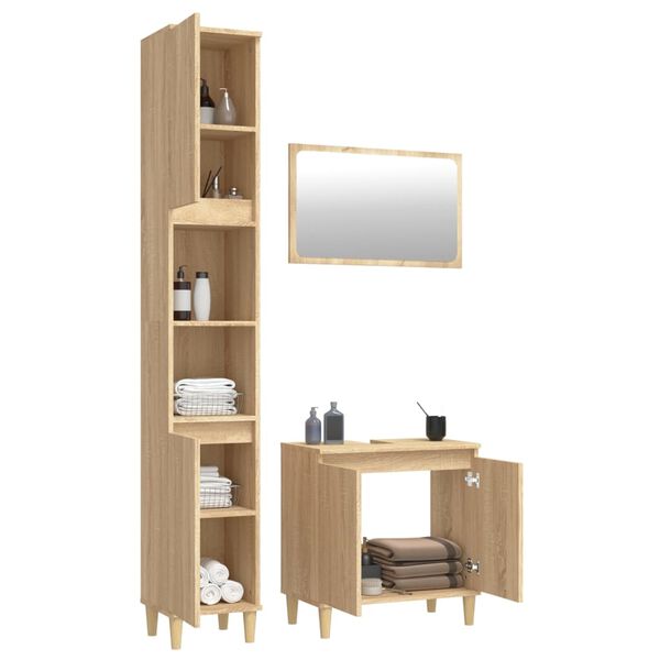 vidaXL Set de muebles de ba&ntilde;o 3 pzas madera contrachapada roble Sonoma