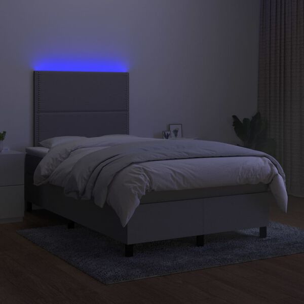 vidaXL Cama box spring con colch&oacute;n tela y LED gris claro 120x200 cm