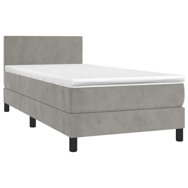 vidaXL Cama box spring colchón y LED terciopelo gris claro 80x200 cm