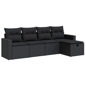 vidaXL Set de muebles de jard&iacute;n 5 pzas y cojines rat&aacute;n sint&eacute;tico negro