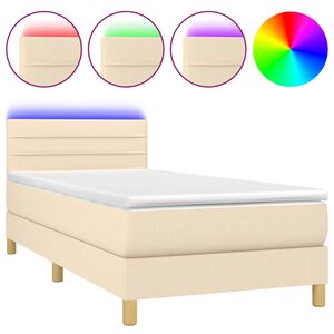 vidaXL Cama box spring con colch&oacute;n y LED tela crema 90x190 cm