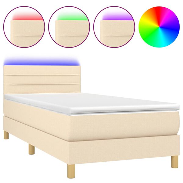 vidaXL Cama box spring con colch&oacute;n y LED tela crema 90x190 cm
