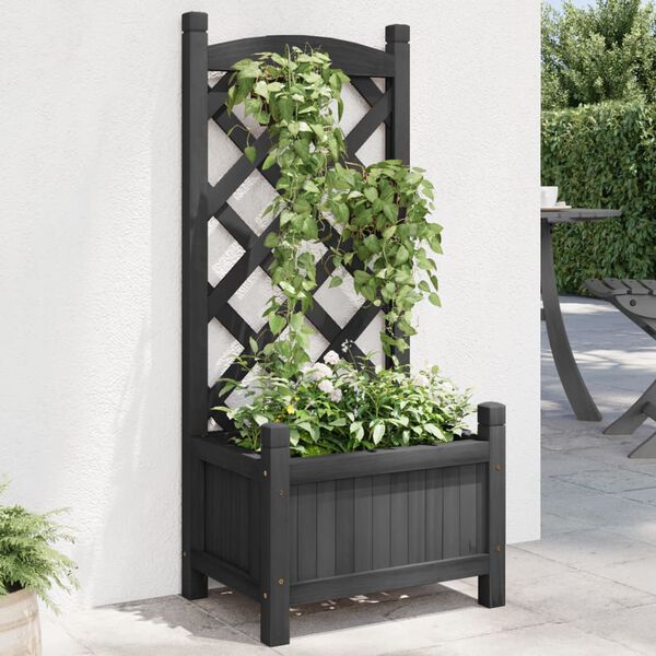 vidaXL Jardinera con enrejado madera maciza de abeto negro