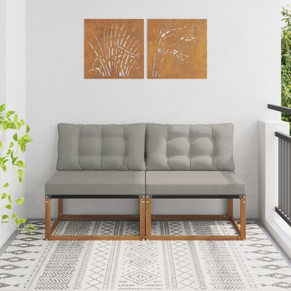 vidaXL 2 Pieza Sof&aacute; intermedio de exterior Madera de Acacia S&oacute;lida