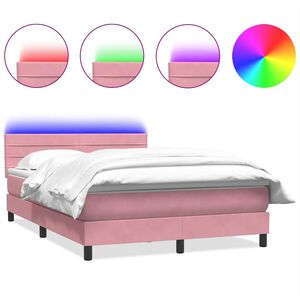 vidaXL Cama box spring con colch&oacute;n y LED terciopelo rosa 140x210 cm