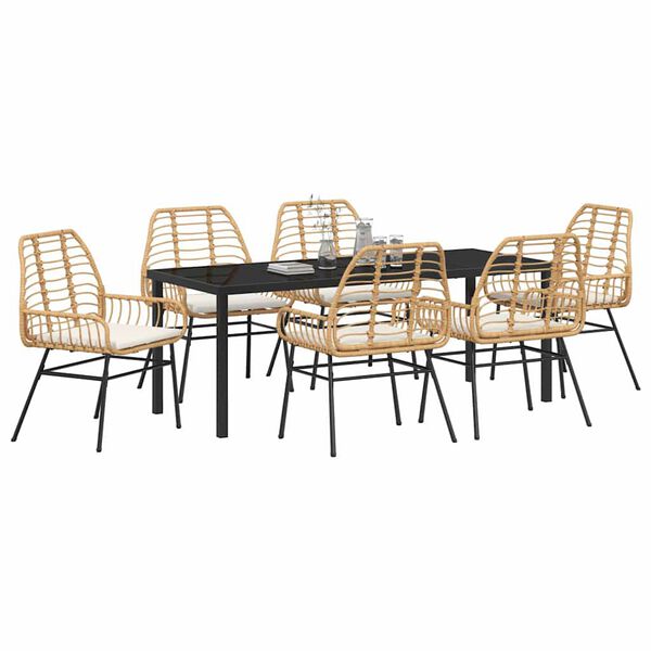 vidaXL Conjunto de Comedor de Jard&iacute;n 7 pcs Marr&oacute;n rat&aacute;n sint&eacute;tico