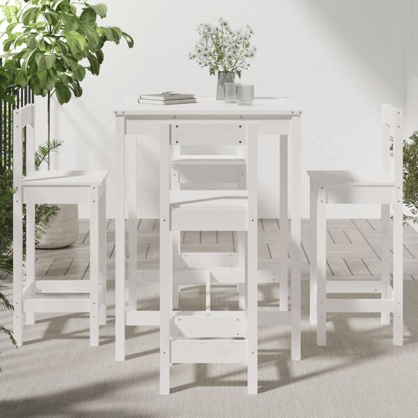 vidaXL Set de mesa y taburetes altos jardín 5 pzas madera pino blanco