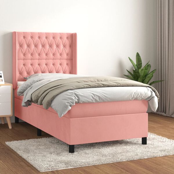 vidaXL Cama box spring con colch&oacute;n terciopelo rosa 100x200 cm