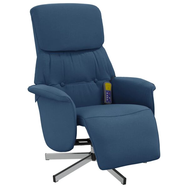 vidaXL Sill&oacute;n reclinable de masaje con reposapi&eacute;s tela azul
