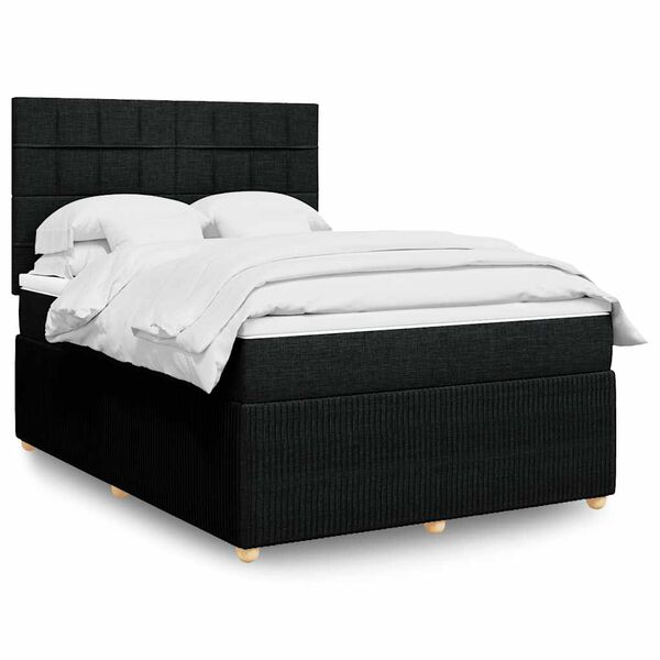 vidaXL Cama box spring con colch&oacute;n tela negro 160x200 cm