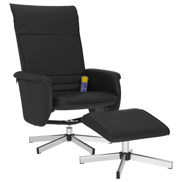 vidaXL Sill&oacute;n reclinable masaje con reposapi&eacute;s cuero sint&eacute;tico negro