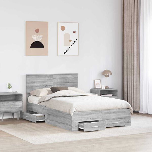 vidaXL Estructura de cama con cabecera Gris Sonoma 135 x 190 cm