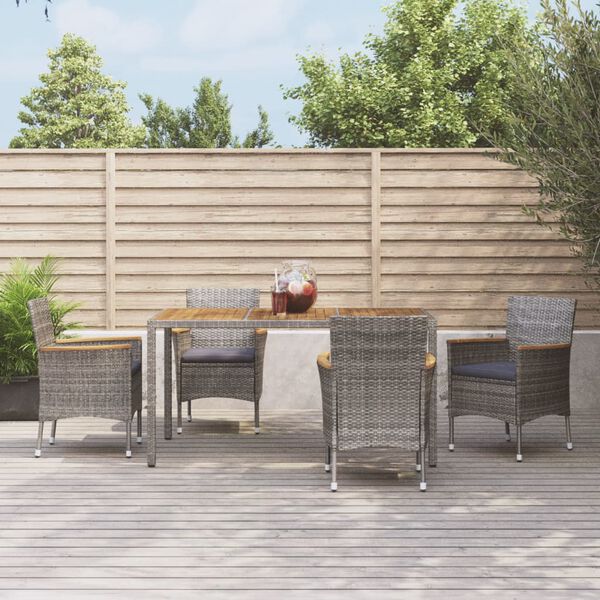 vidaXL Set comedor de jardín 5 piezas con cojines ratán sintético gris