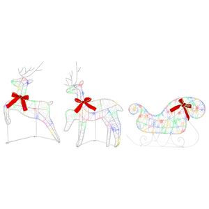 vidaXL Reno de Navidad con trineo 3 uds. 60 LED Multicolor