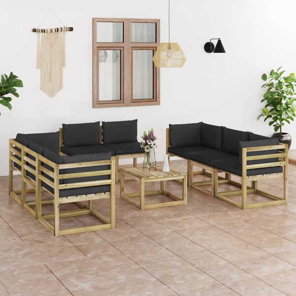 vidaXL Set de muebles de jard&iacute;n 9 piezas con cojines madera impregnada