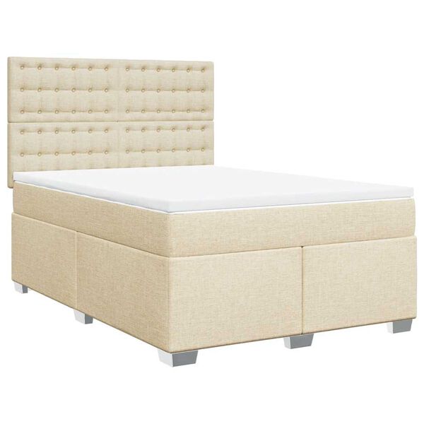 vidaXL Cama box spring con colch&oacute;n tela color crema 140x190 cm