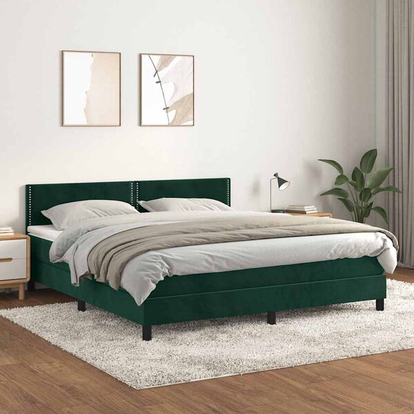 vidaXL Cama box spring con colch&oacute;n terciopelo verde oscuro 160x200 cm