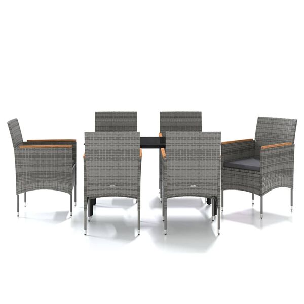 vidaXL Juego de comedor de jard&iacute;n 7 piezas con cojines gris y negro