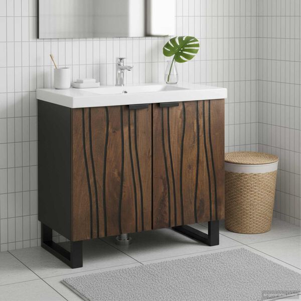 vidaXL Gabinete de Lavabo para Ba&ntilde;o con estante Nogal 62 x 33 x 58 cm