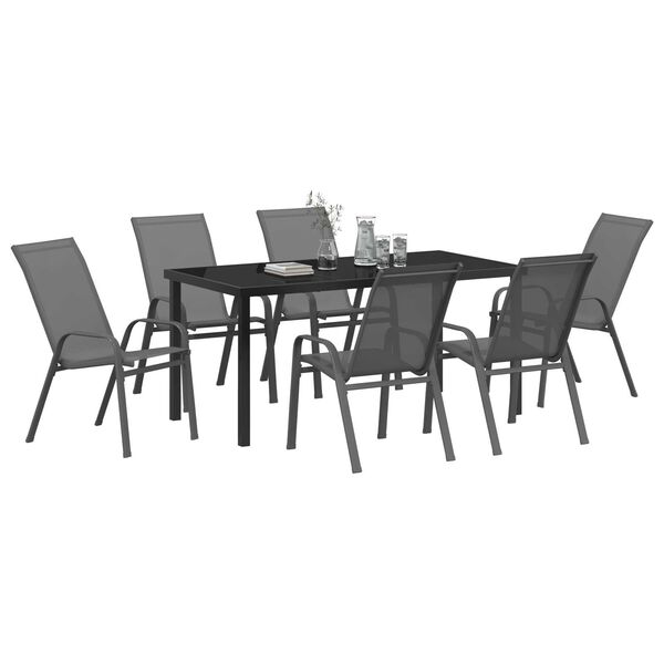 vidaXL Conjunto de Comedor de Jard&iacute;n 7 pcs Gris y Negro